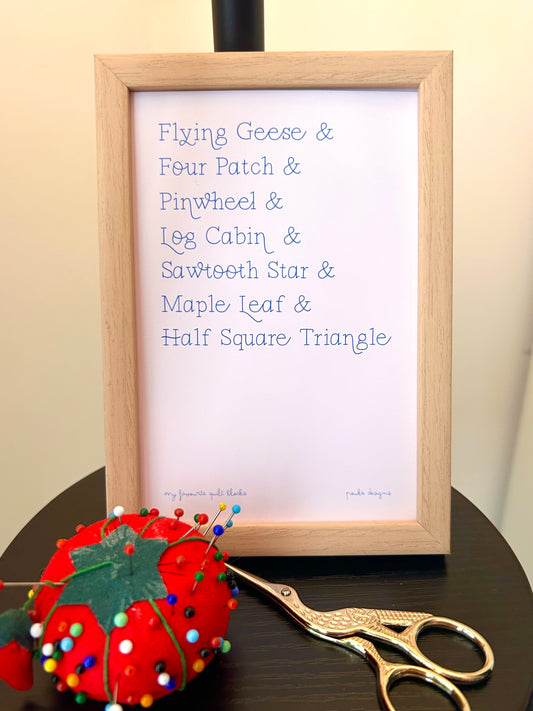 My Favourite Quilt Blocks art print 4x6