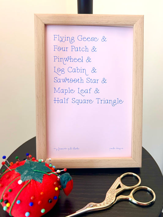 My Favourite Quilt Blocks art print 4x6